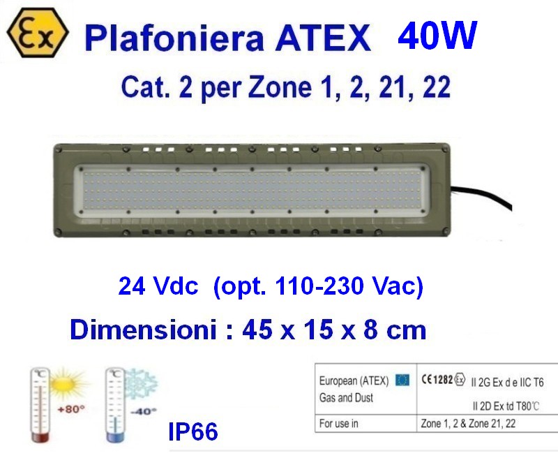 Plafoniera Led Atex 40w 24V Cat. 2 Zona 1,2,21,22